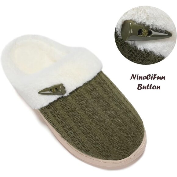 Women's Green Scuff Faux Fur Lining Memory Warm Foam Plush Slippers Shoes - Picture 4 of 8
